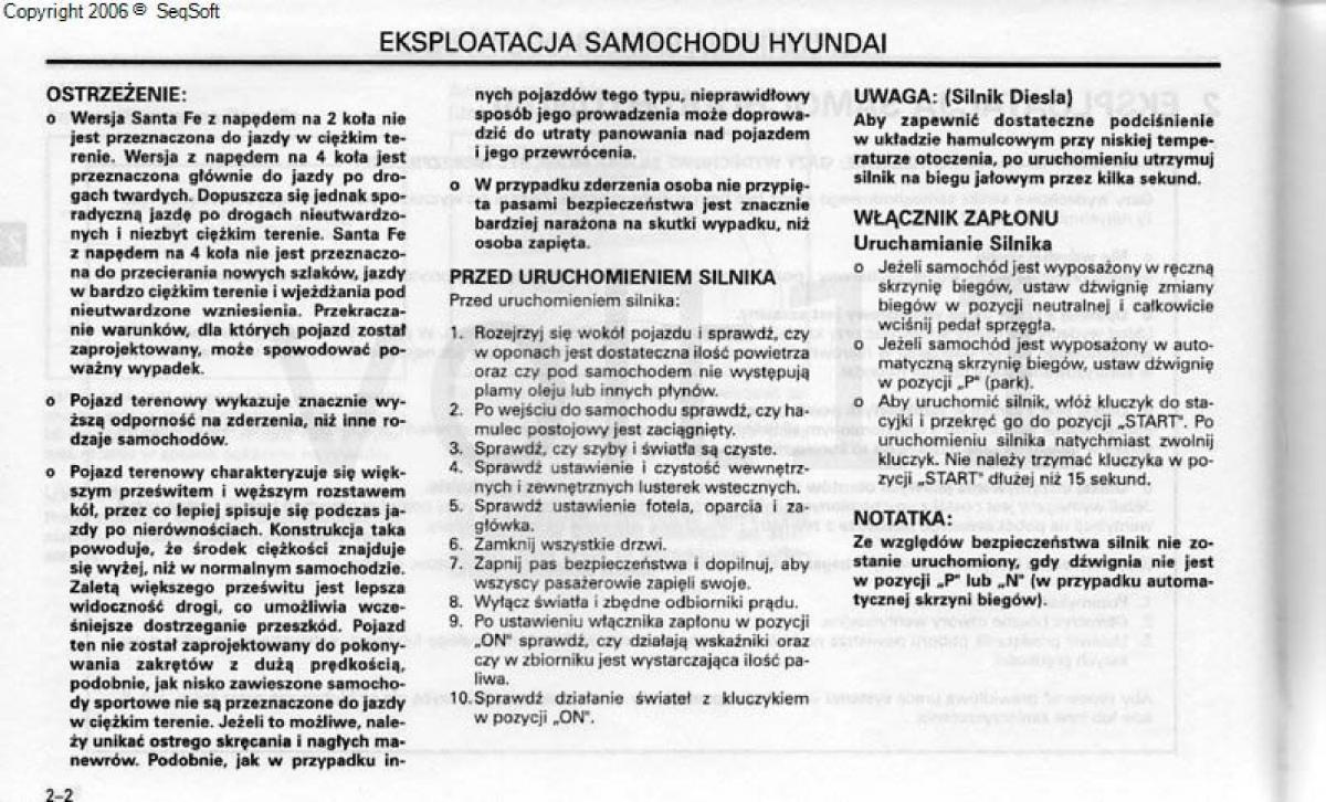 Hyundai Santa Fe I 1 instrukcja obslugi / page 98