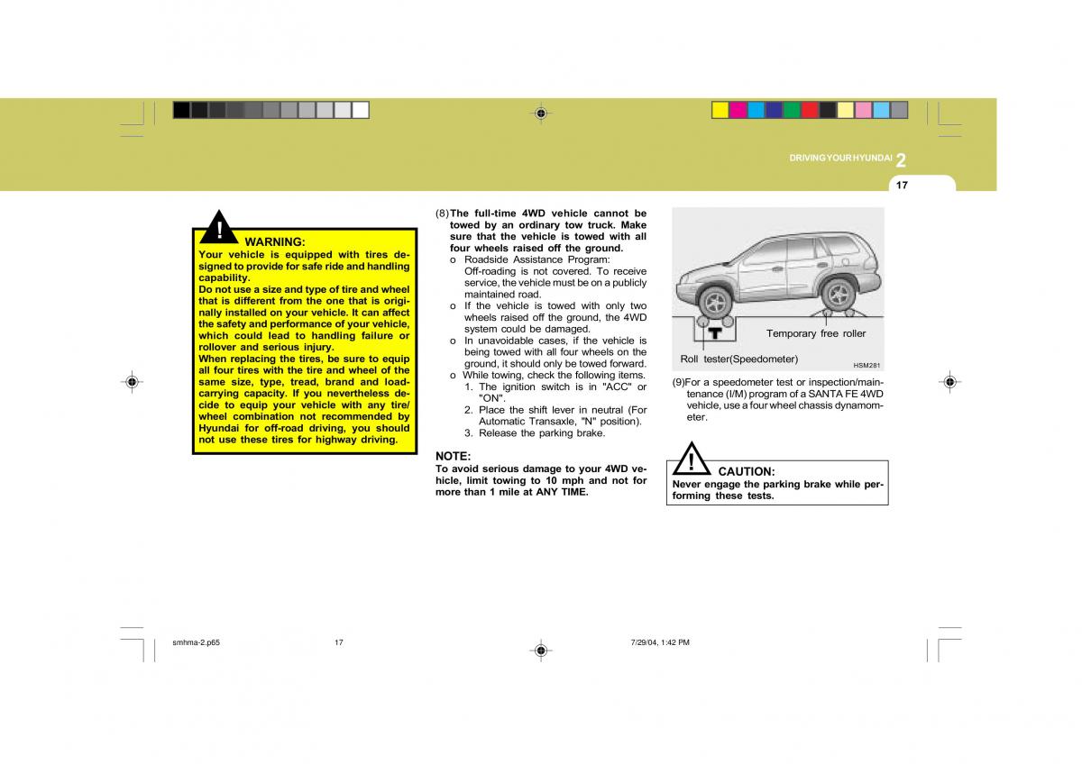 Hyundai Santa Fe I 1 owners manual / page 166