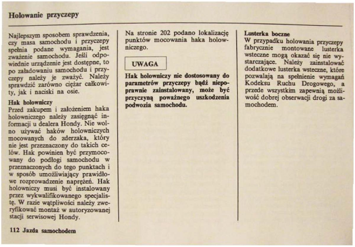 Honda Civic VI 6 instrukcja obslugi / page 112