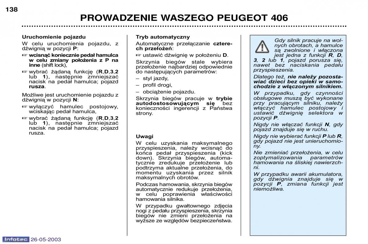 Peugeot 406 instrukcja obslugi / page 136