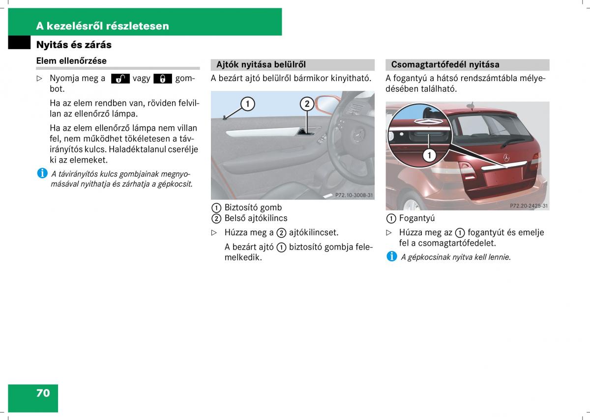 Mercedes Benz B Class W245 Kezelesi utmutato / page 72