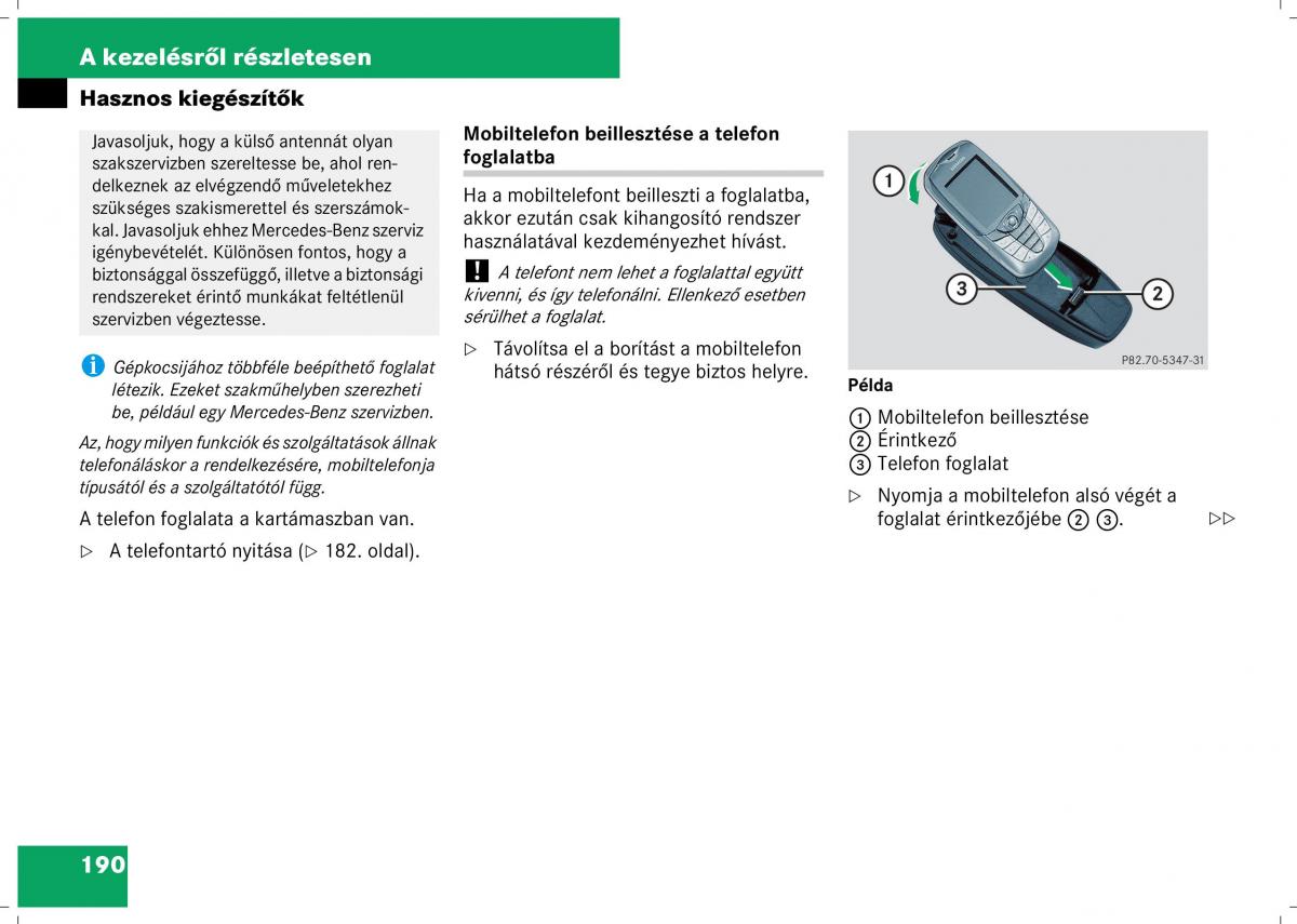 Mercedes Benz B Class W245 Kezelesi utmutato / page 192