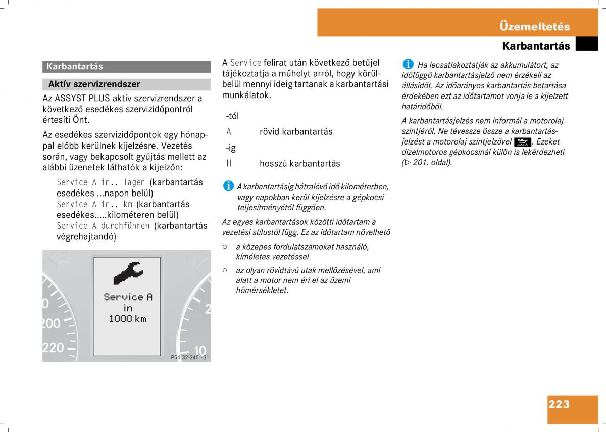 Mercedes Benz B Class W245 Kezelesi utmutato / page 225