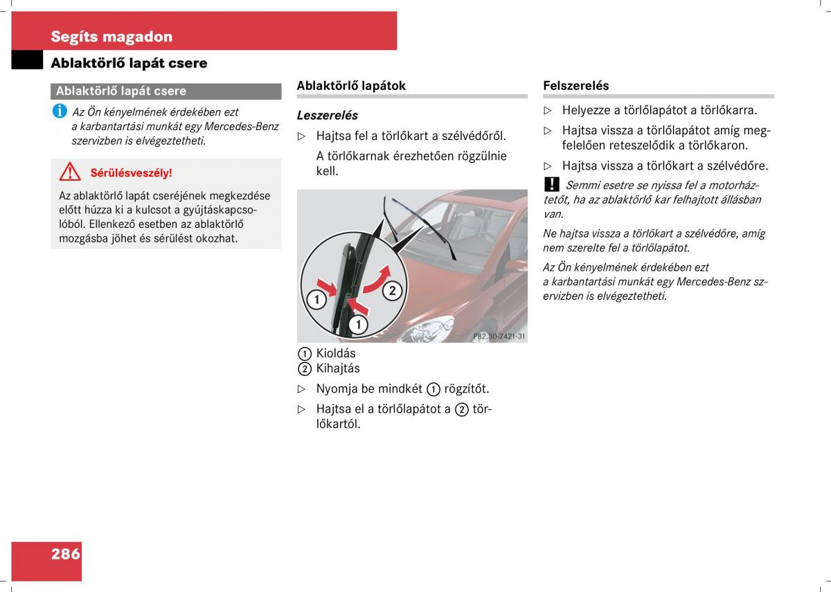 Mercedes Benz B Class W245 Kezelesi utmutato / page 288