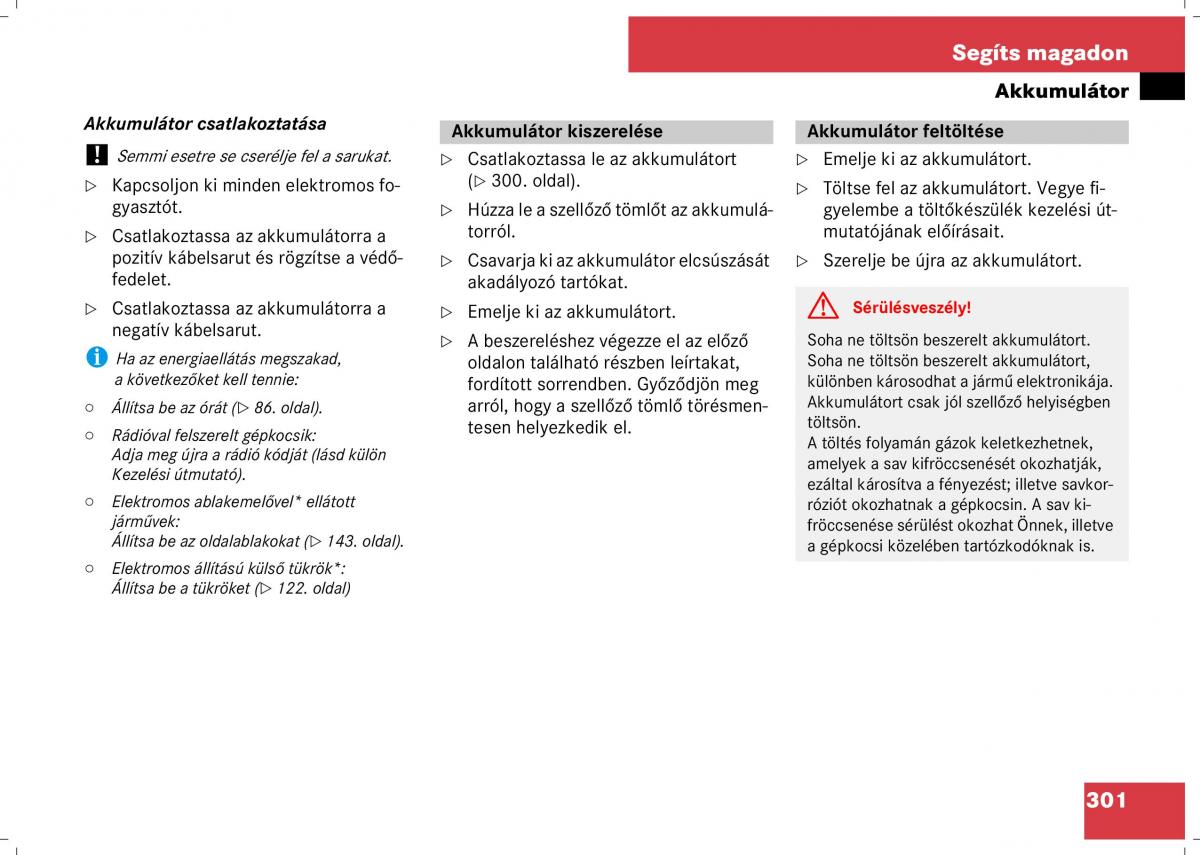 Mercedes Benz B Class W245 Kezelesi utmutato / page 303