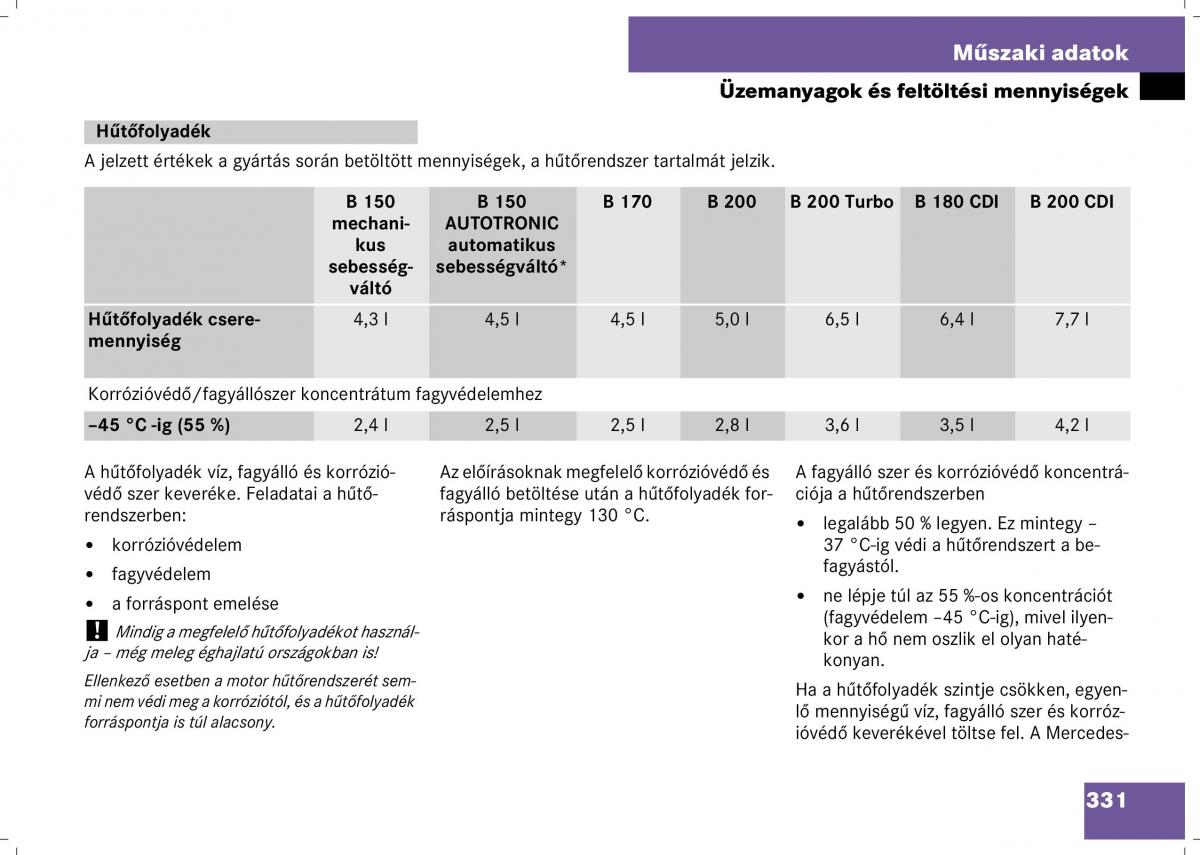 Mercedes Benz B Class W245 Kezelesi utmutato / page 333