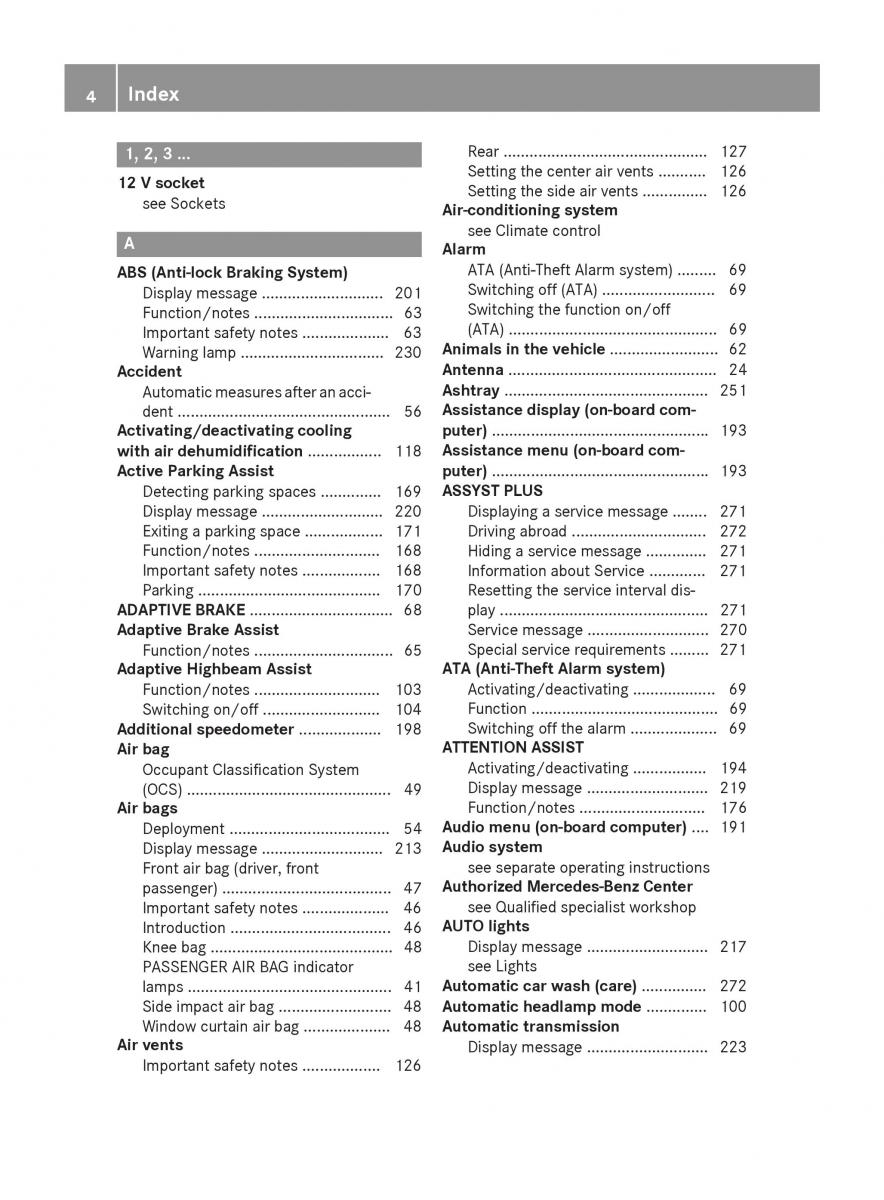 Mercedes Benz B Class W246 owners manual / page 6