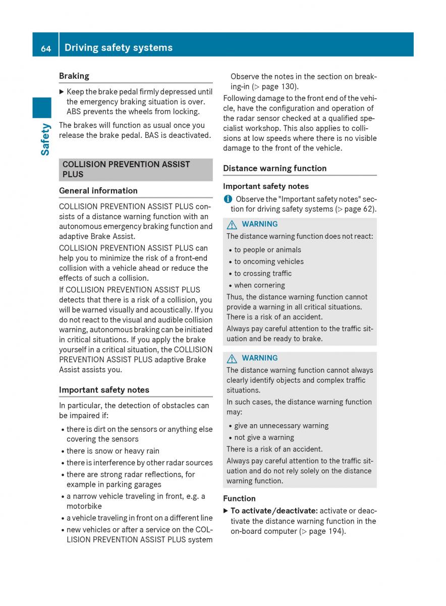 Mercedes Benz B Class W246 owners manual / page 66