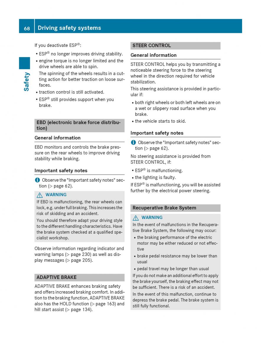 Mercedes Benz B Class W246 owners manual / page 70