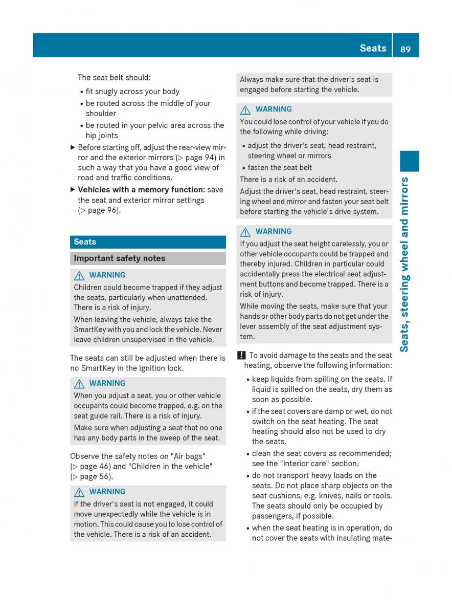 Mercedes Benz B Class W246 owners manual / page 91