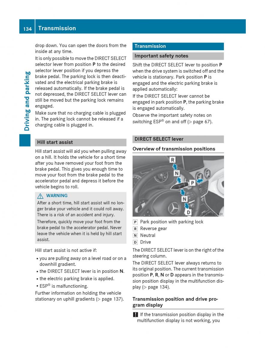 Mercedes Benz B Class W246 owners manual / page 136