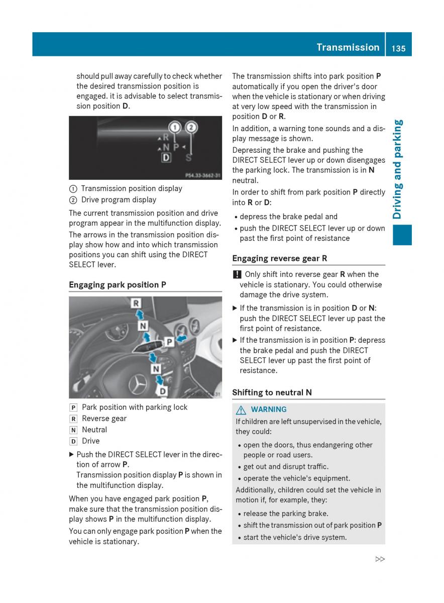 Mercedes Benz B Class W246 owners manual / page 137