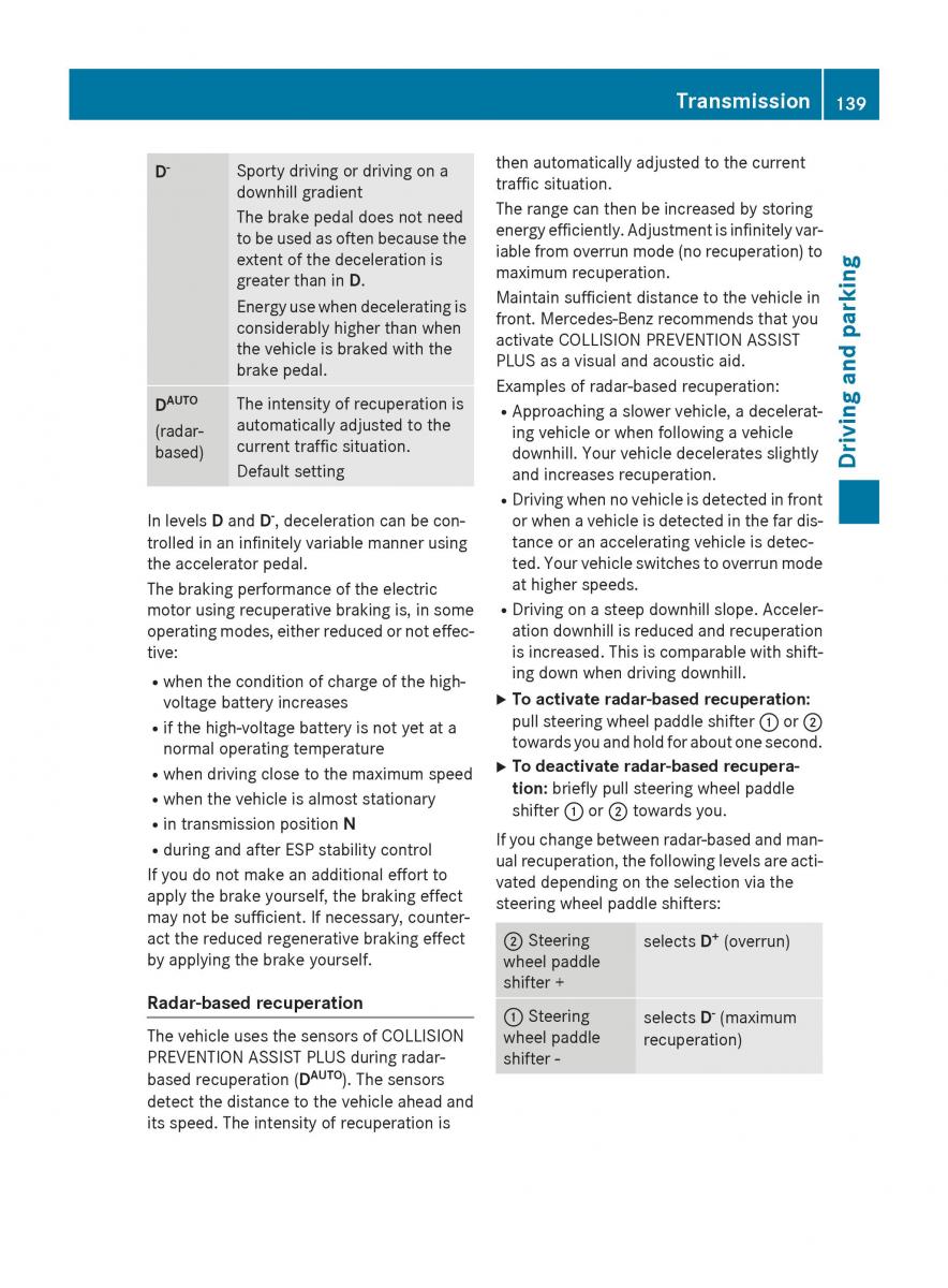 Mercedes Benz B Class W246 owners manual / page 141