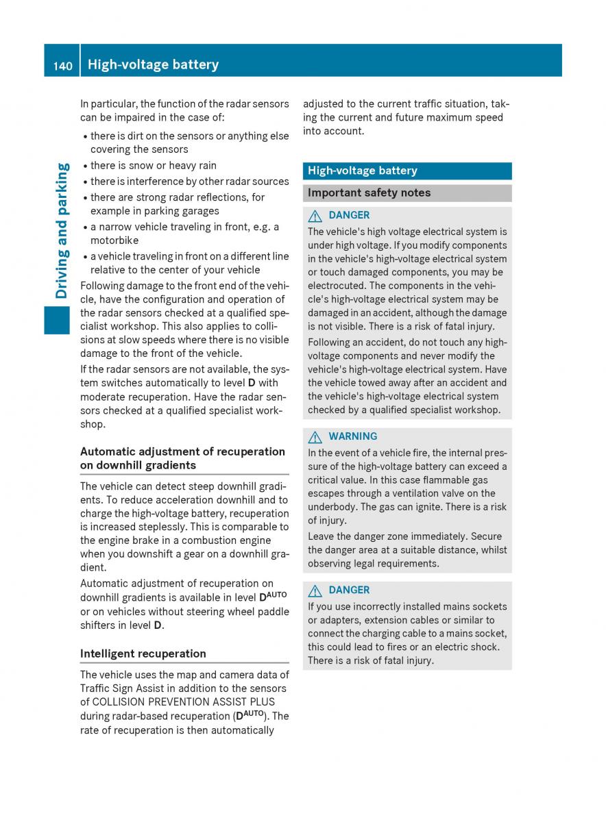 Mercedes Benz B Class W246 owners manual / page 142