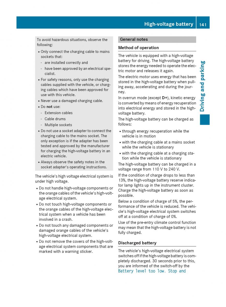 Mercedes Benz B Class W246 owners manual / page 143