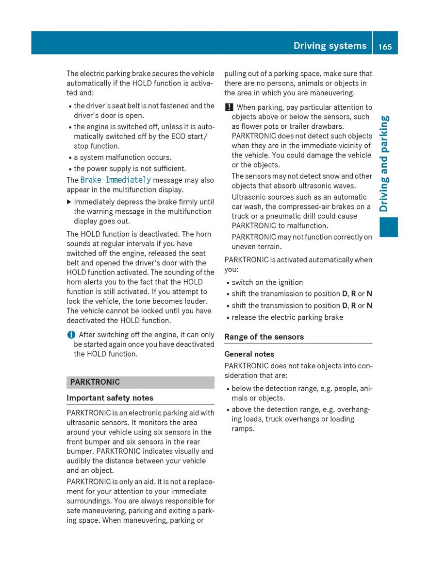 Mercedes Benz B Class W246 owners manual / page 167