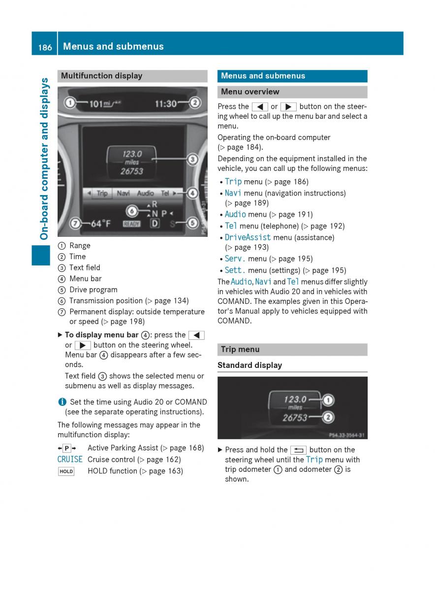 Mercedes Benz B Class W246 owners manual / page 188