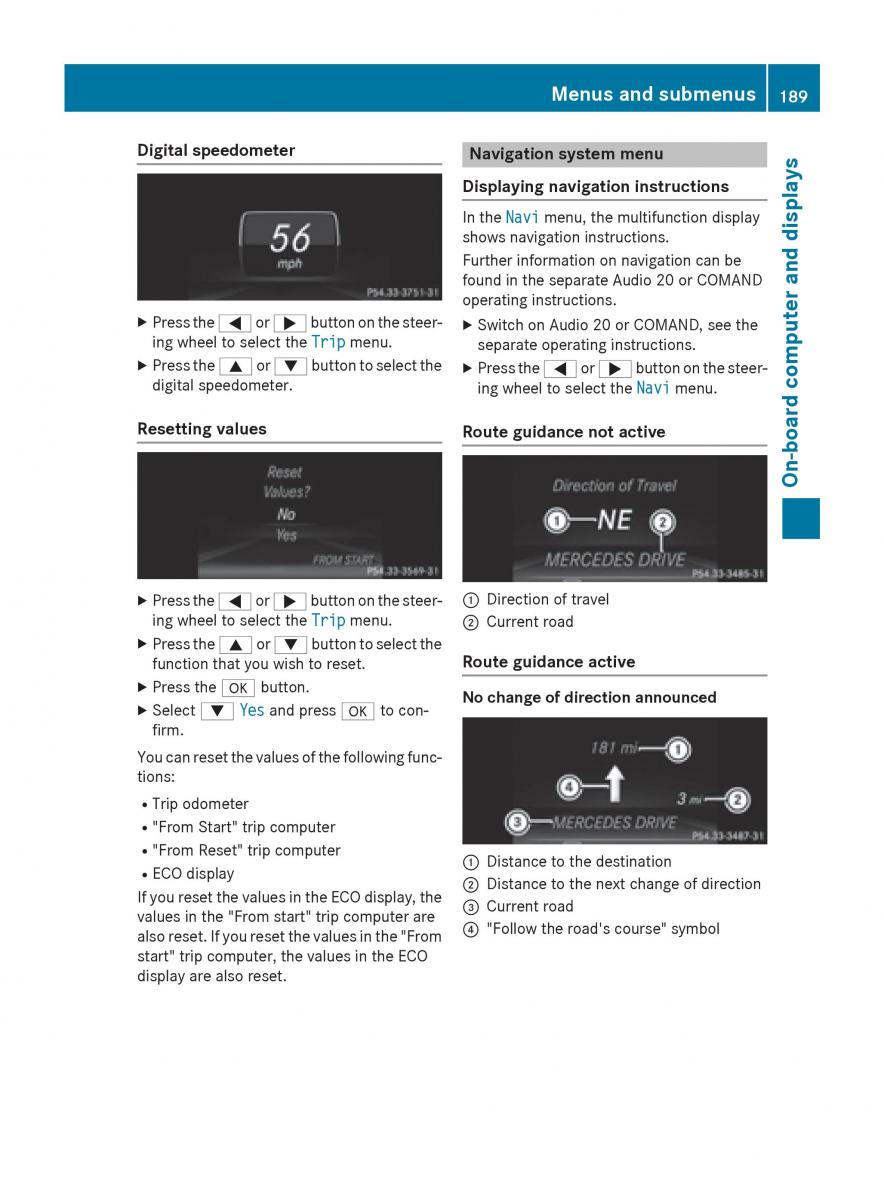 Mercedes Benz B Class W246 owners manual / page 191