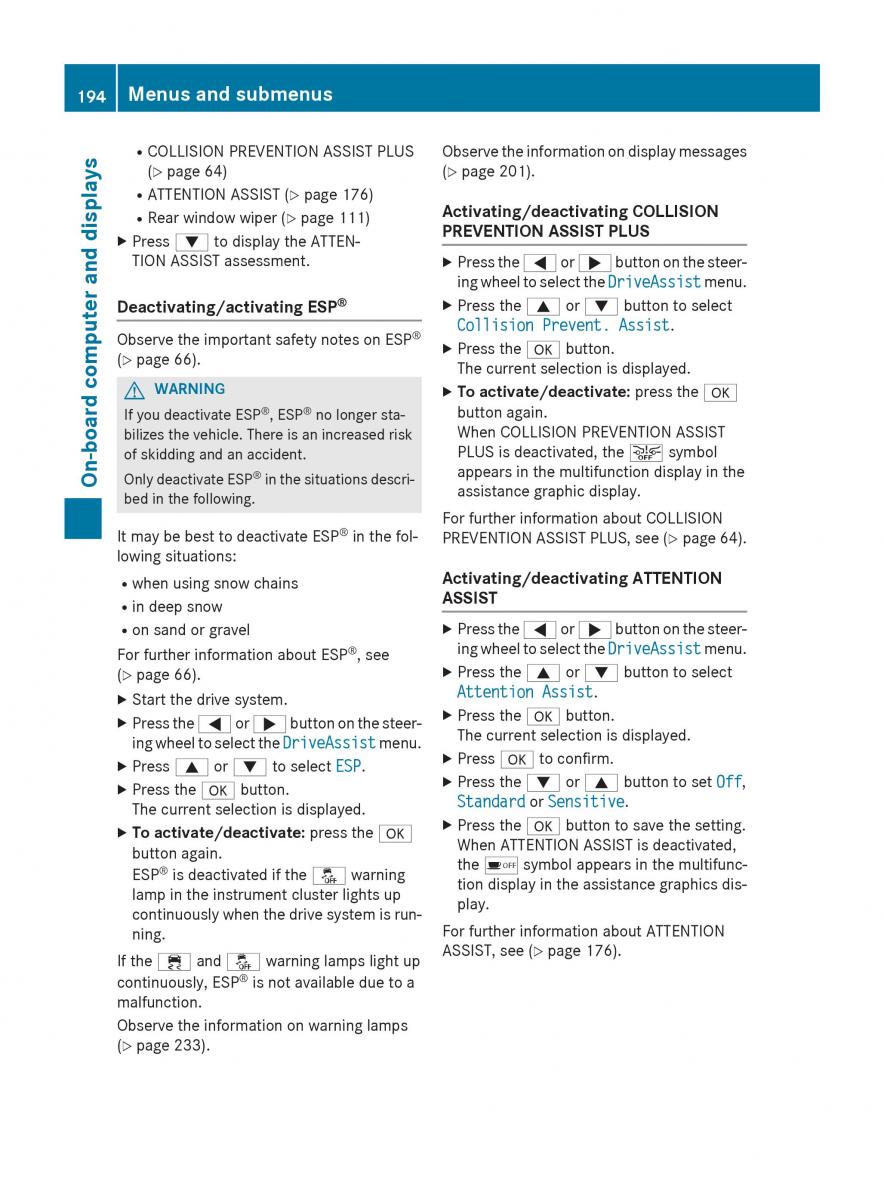 Mercedes Benz B Class W246 owners manual / page 196