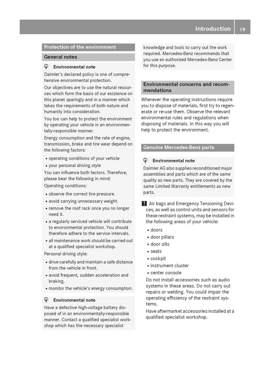 Mercedes Benz B Class W246 owners manual / page 21