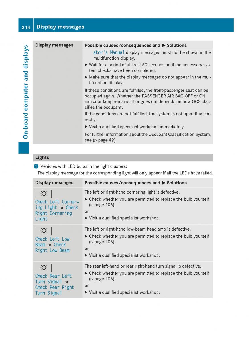 Mercedes Benz B Class W246 owners manual / page 216