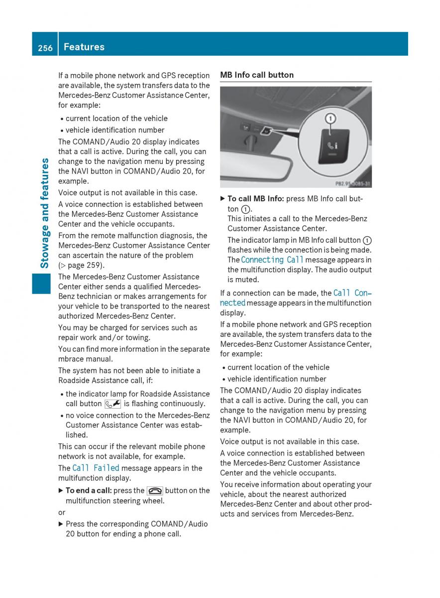 Mercedes Benz B Class W246 owners manual / page 258