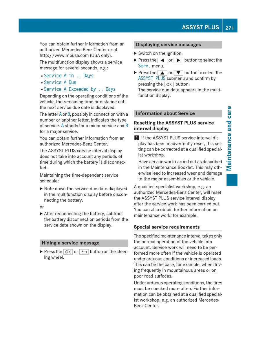 Mercedes Benz B Class W246 owners manual / page 273