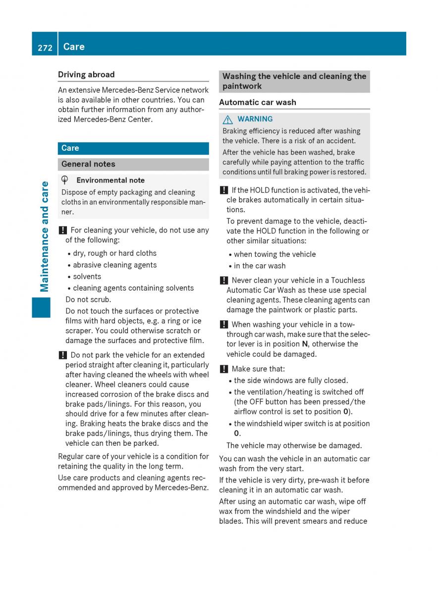 Mercedes Benz B Class W246 owners manual / page 274