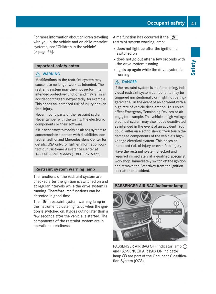 Mercedes Benz B Class W246 owners manual / page 43