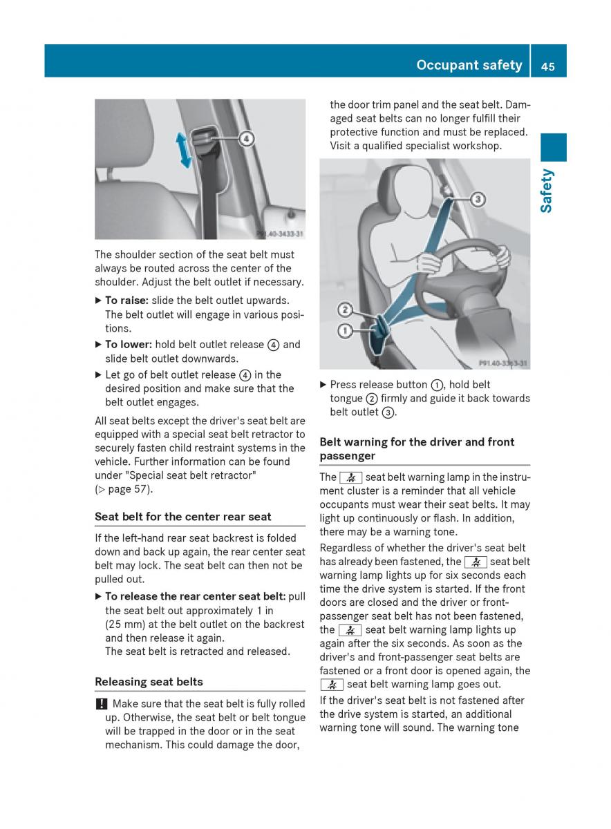 Mercedes Benz B Class W246 owners manual / page 47