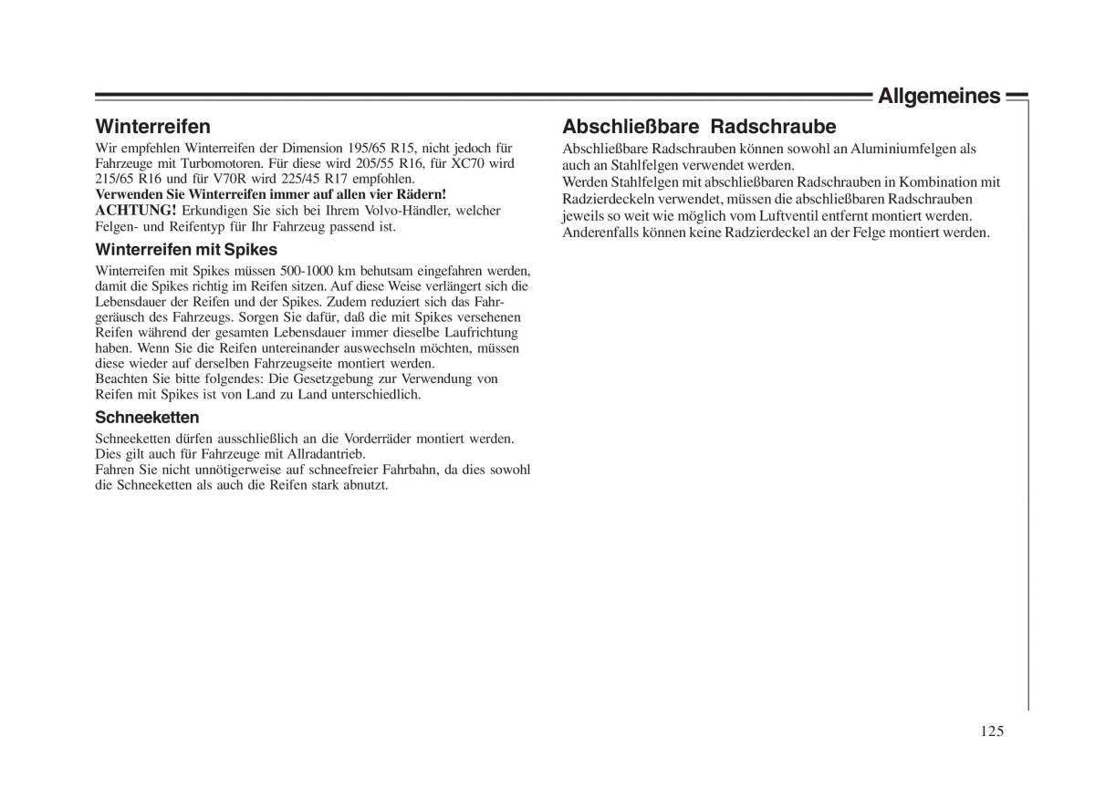 Volvo V70 II 2 Handbuch / page 126