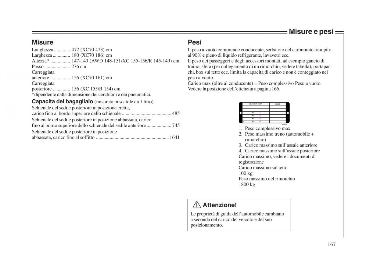 Volvo V70 II 2 manuale del proprietario / page 168