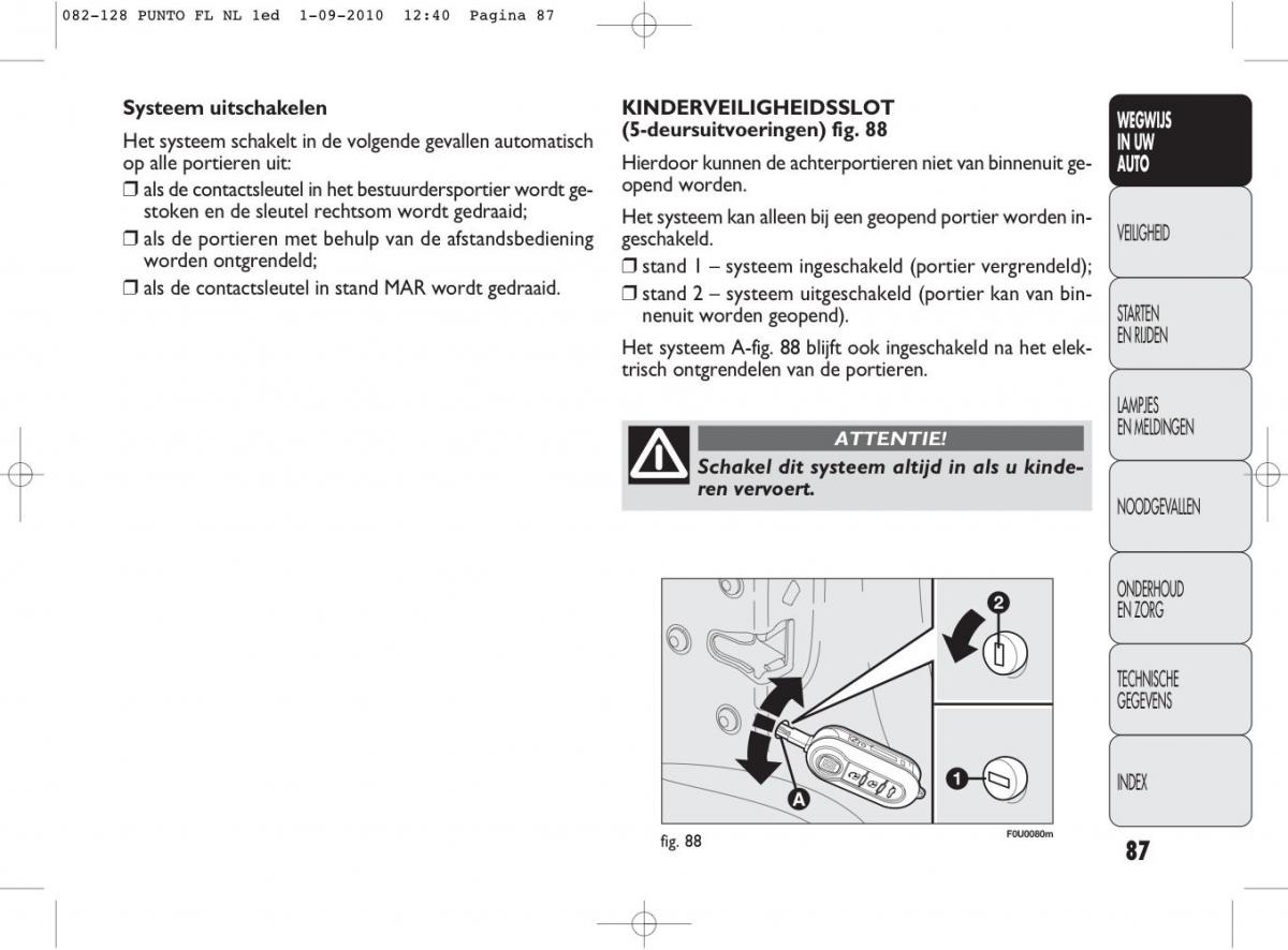 Fiat Punto Evo handleiding / page 89