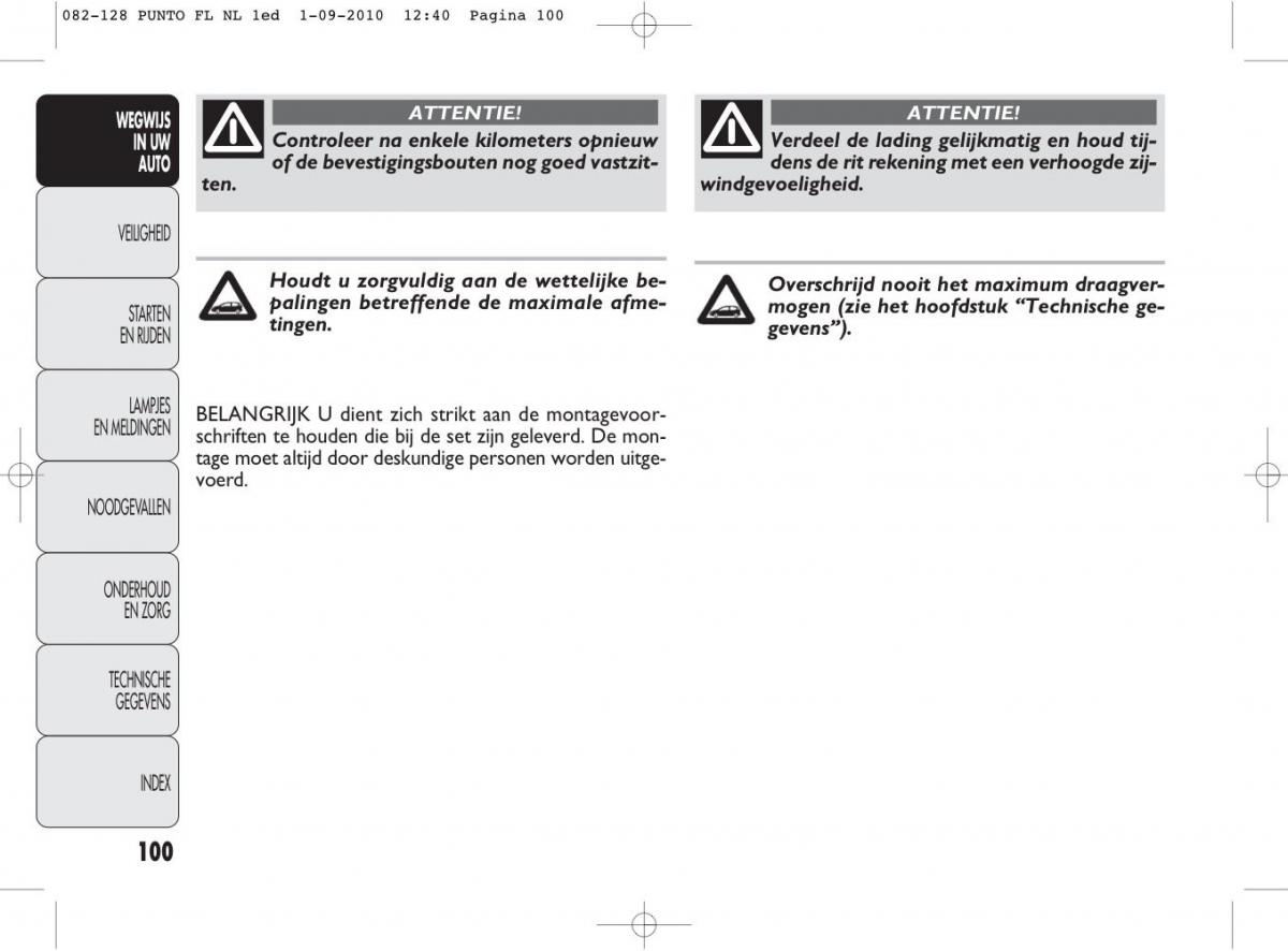 Fiat Punto Evo handleiding / page 102