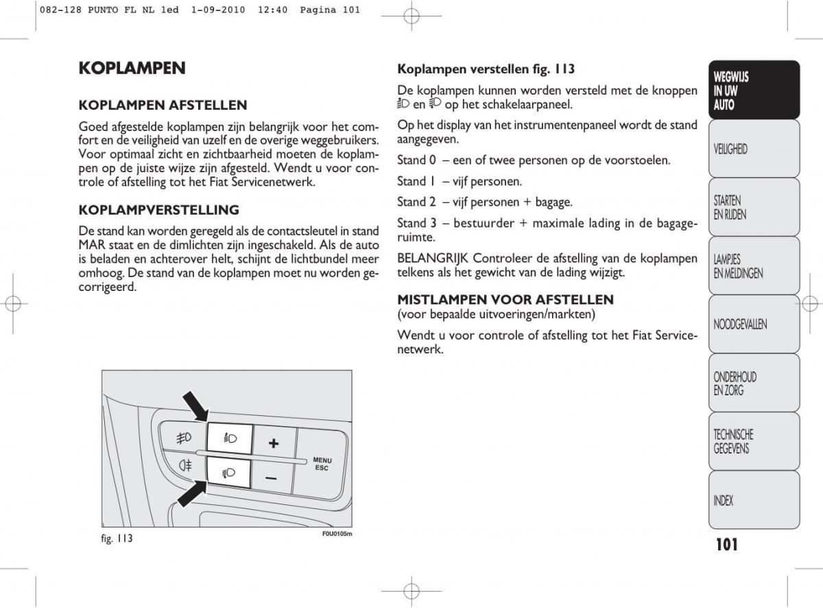 Fiat Punto Evo handleiding / page 103