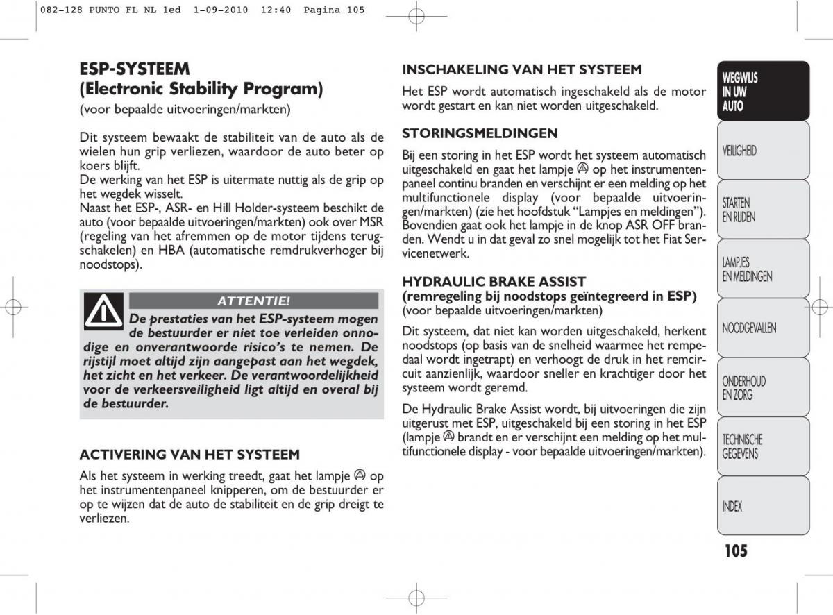 Fiat Punto Evo handleiding / page 107