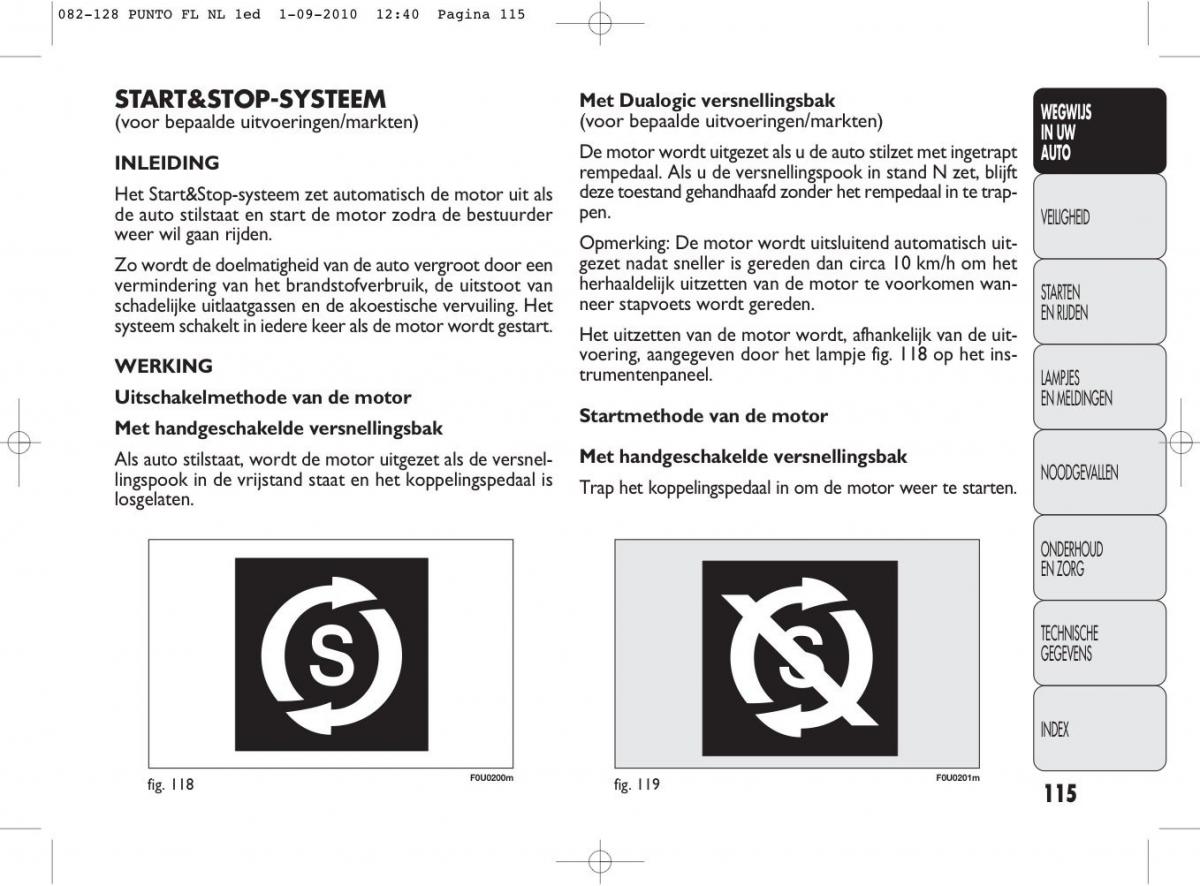 Fiat Punto Evo handleiding / page 117