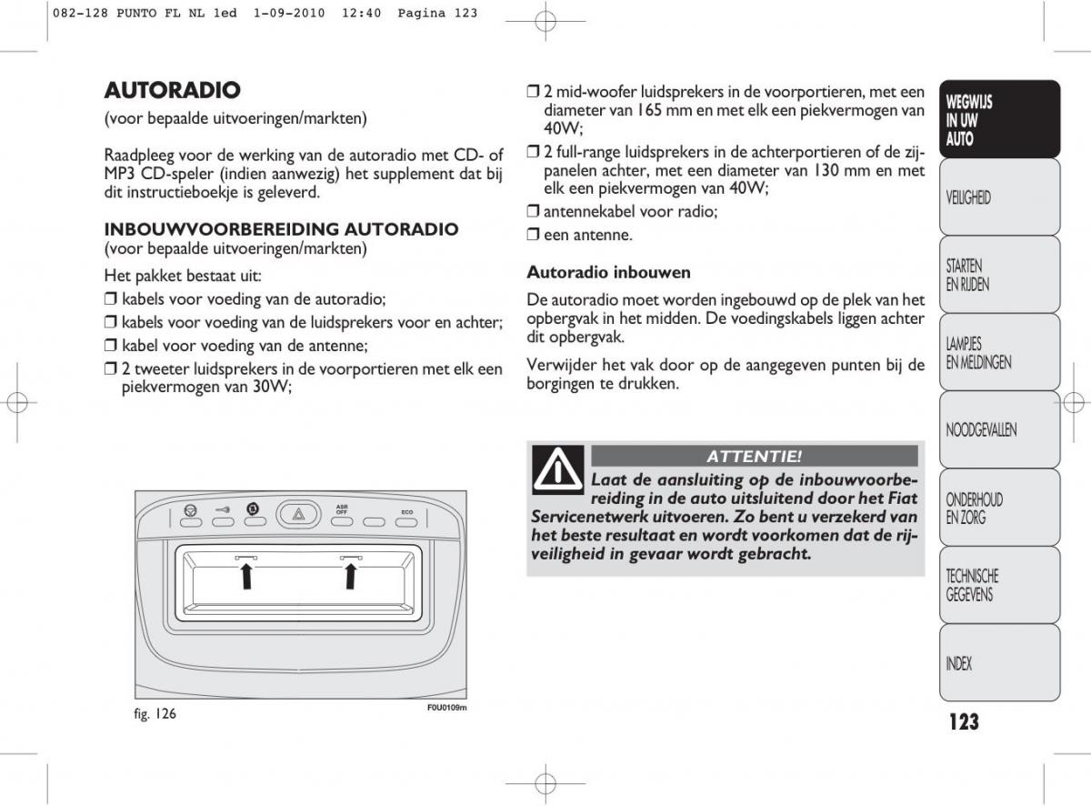 Fiat Punto Evo handleiding / page 125