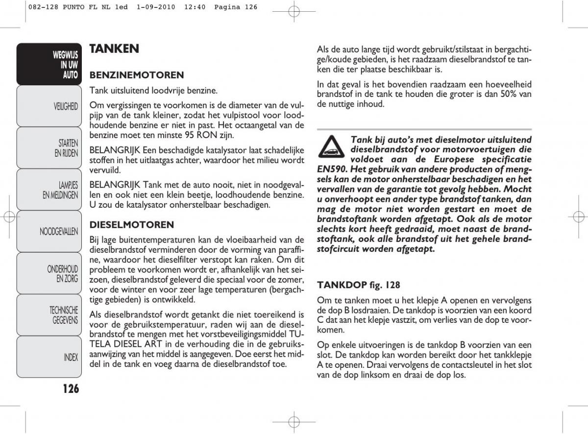 Fiat Punto Evo handleiding / page 128