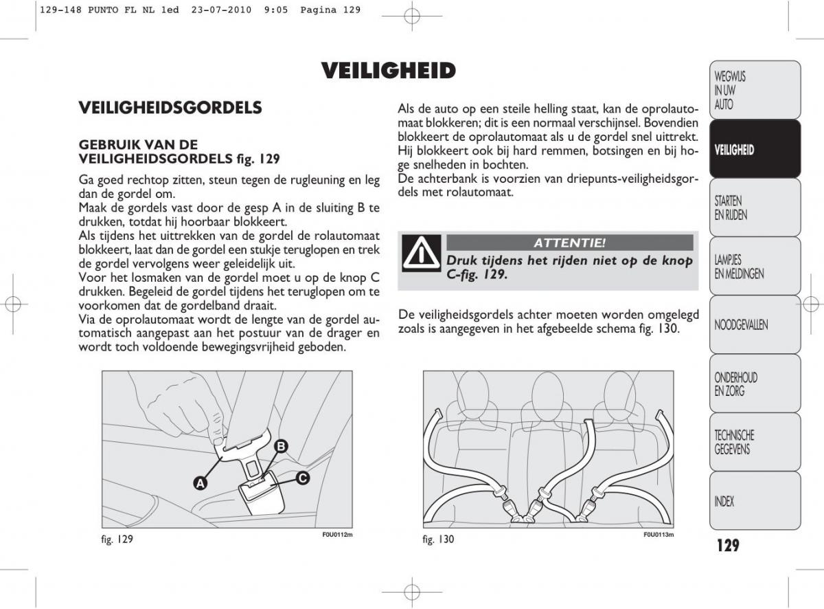 Fiat Punto Evo handleiding / page 131