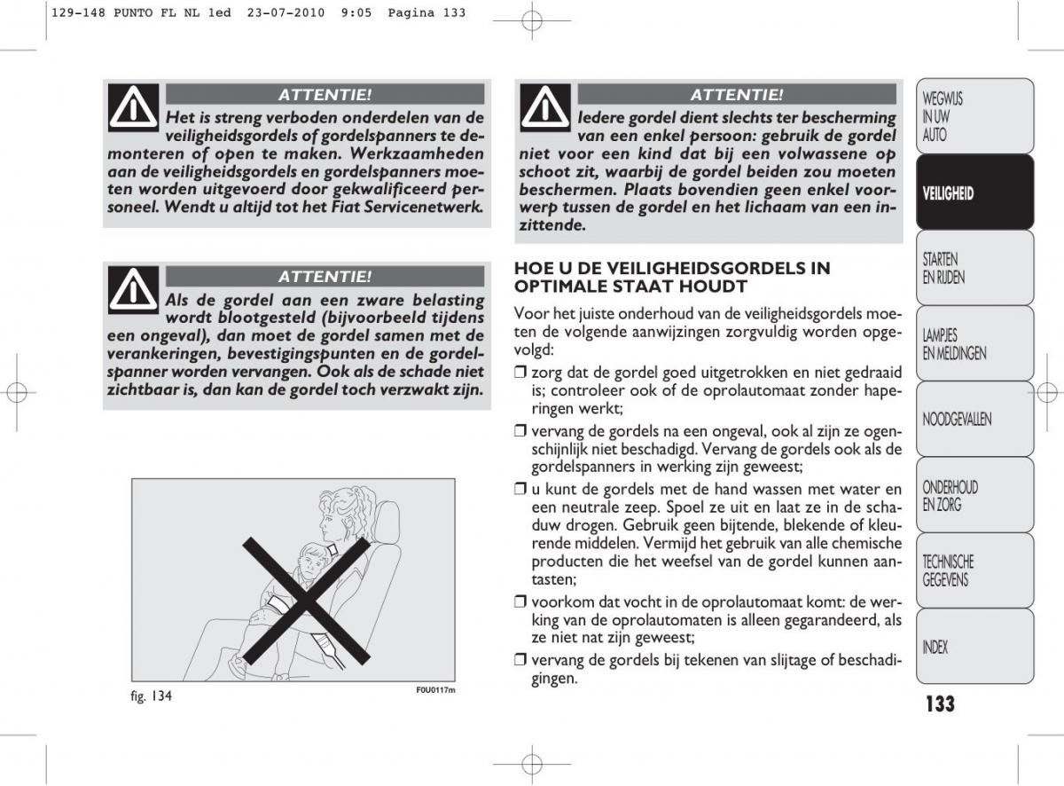 Fiat Punto Evo handleiding / page 135