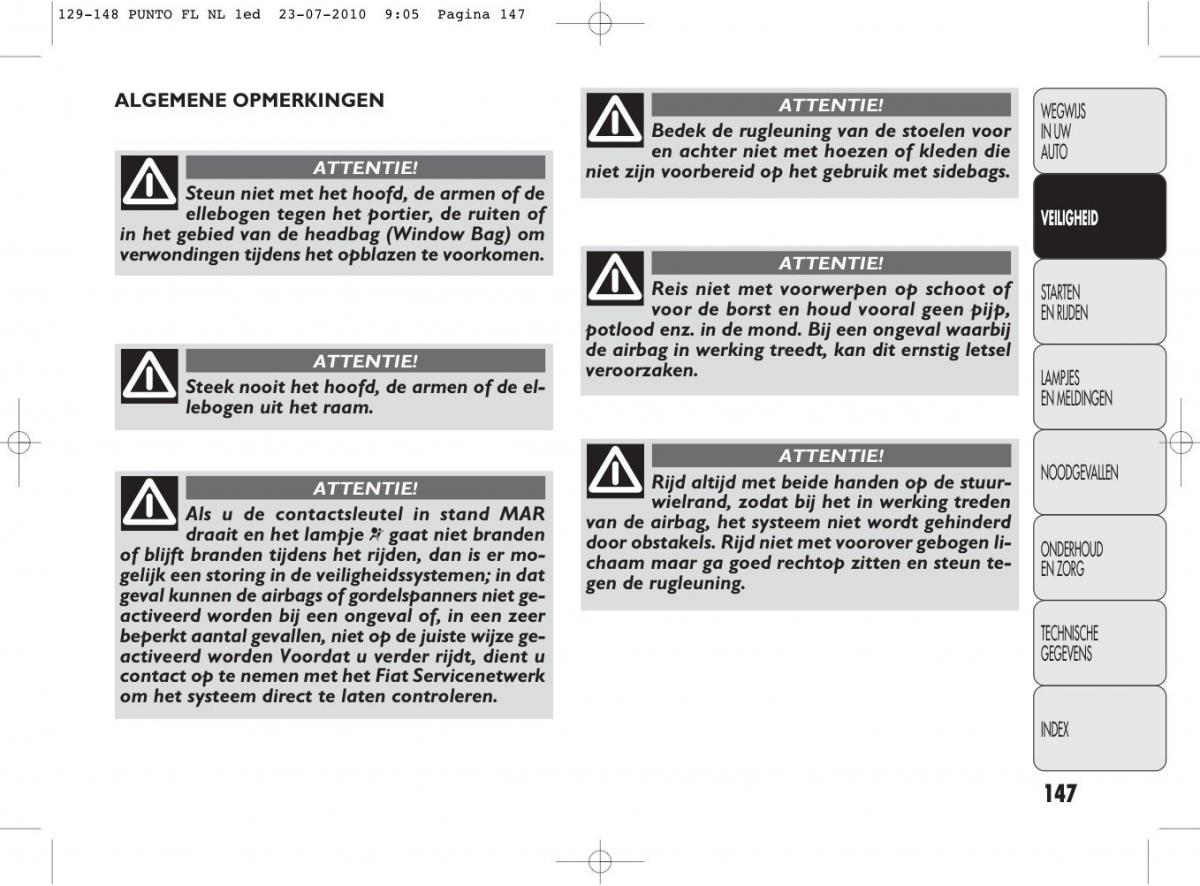 Fiat Punto Evo handleiding / page 149