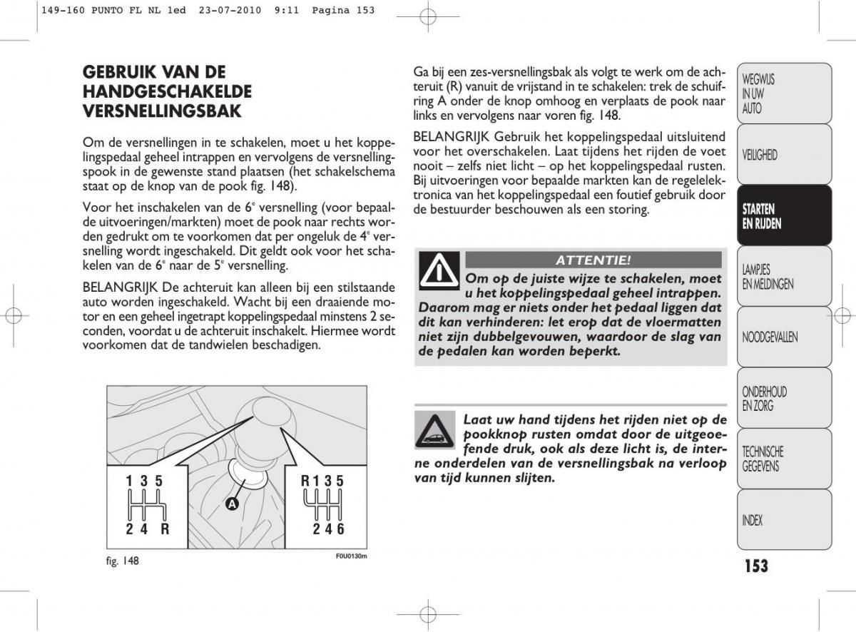 Fiat Punto Evo handleiding / page 155