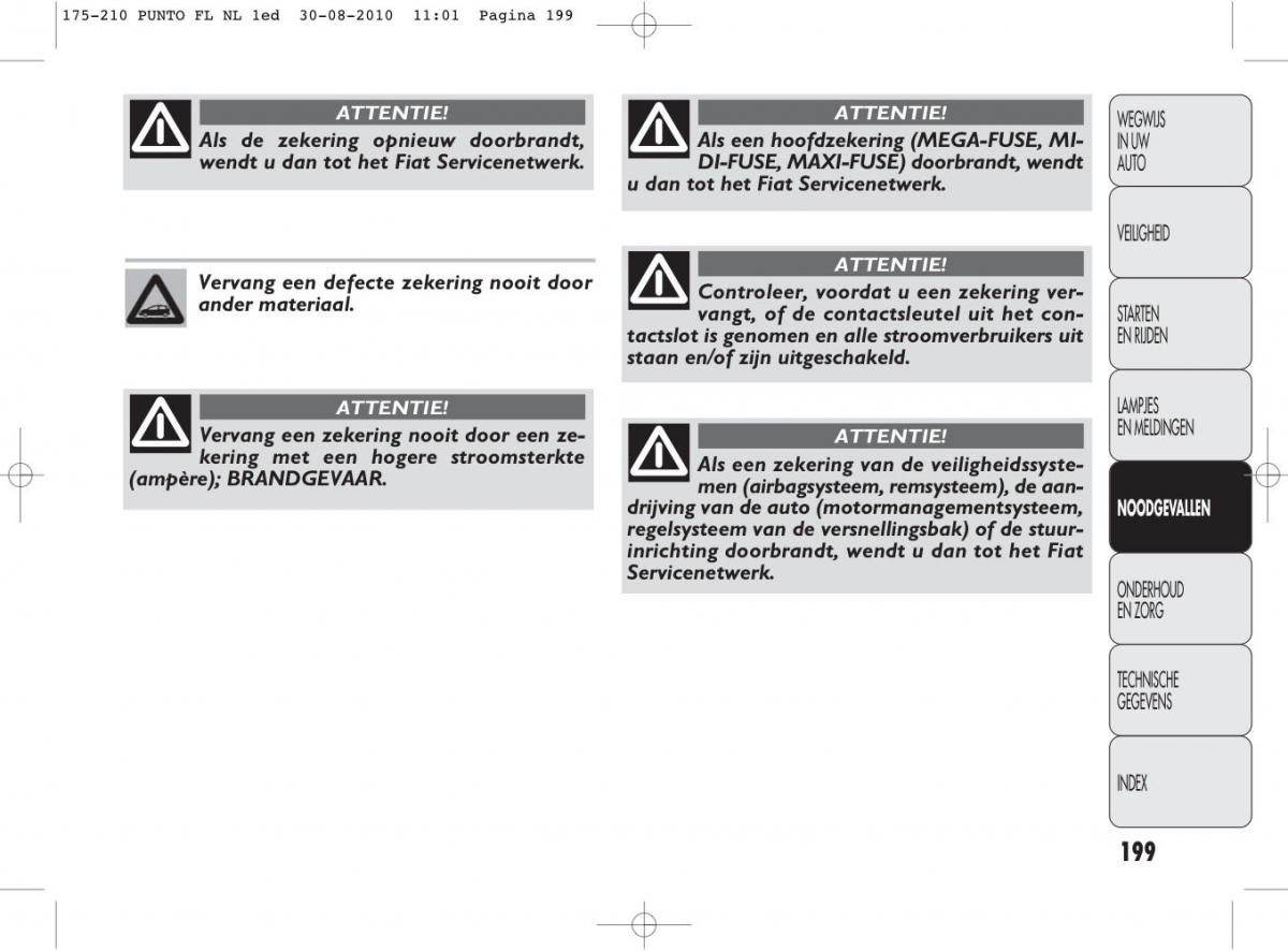 Fiat Punto Evo handleiding / page 201