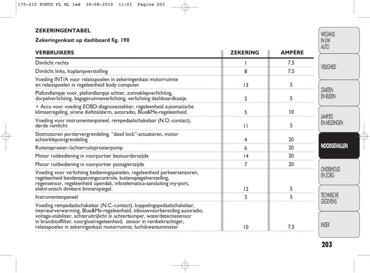 Fiat Punto Evo handleiding / page 205