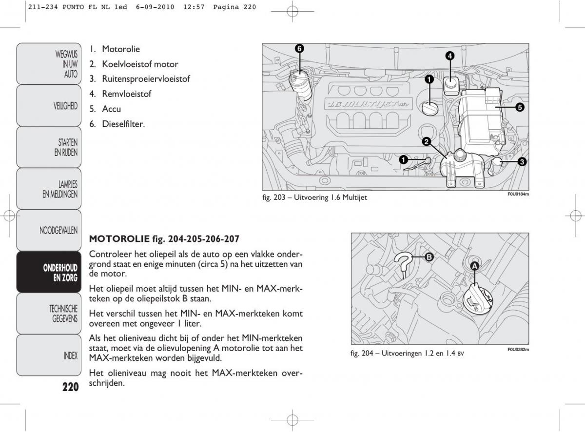 Fiat Punto Evo handleiding / page 222