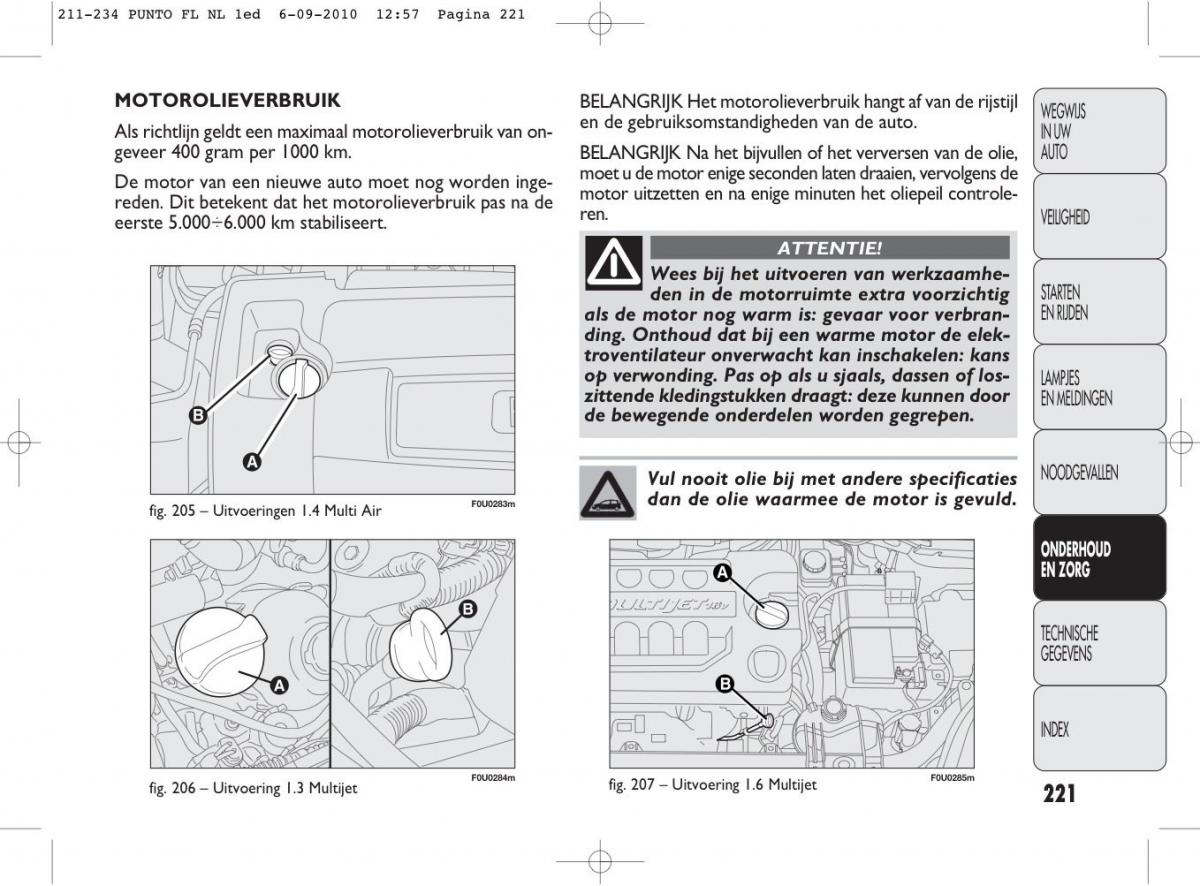 Fiat Punto Evo handleiding / page 223