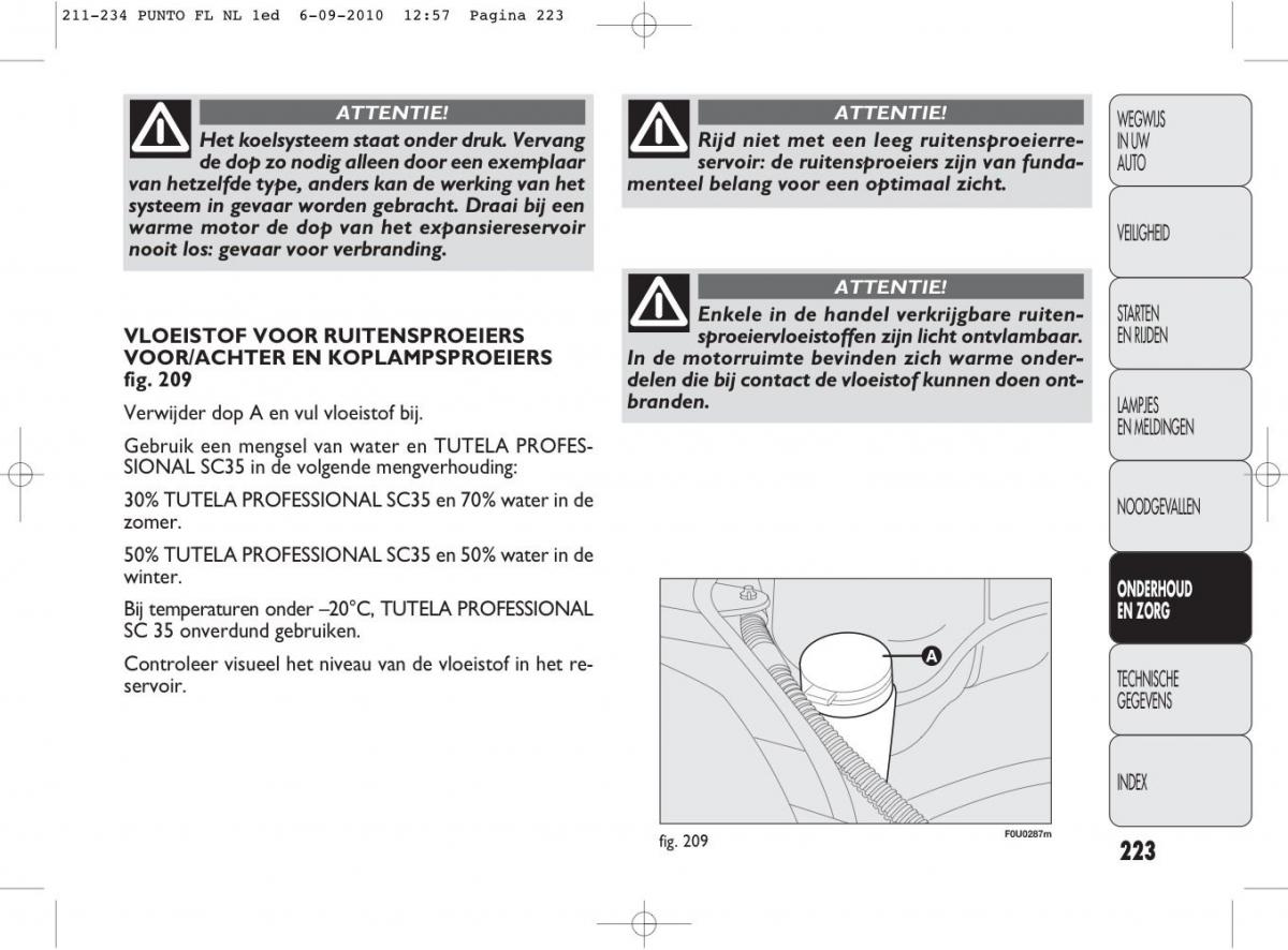 Fiat Punto Evo handleiding / page 225