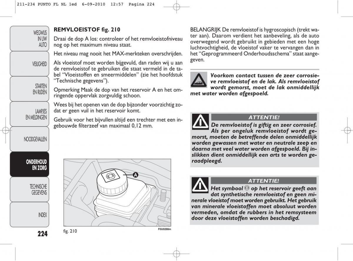 Fiat Punto Evo handleiding / page 226