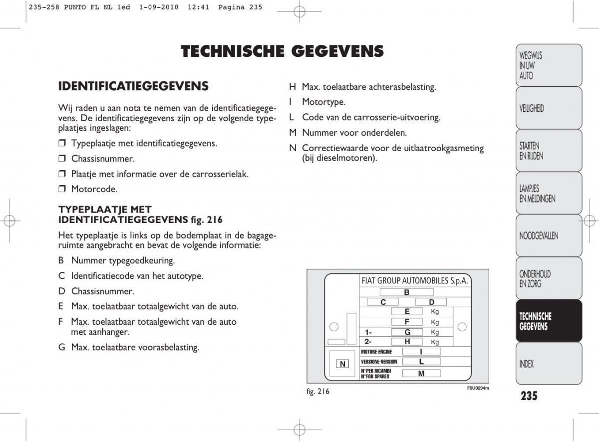 Fiat Punto Evo handleiding / page 237